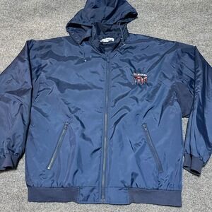 Carnival Cruise Line Mens Blue Hooded Windbreaker Jacket Medium Nautical Vintage